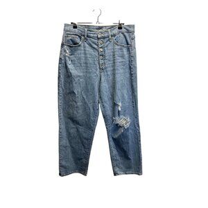 Universal Thread Fair Trade Certified Light Wash Distressed High-Waisted Button